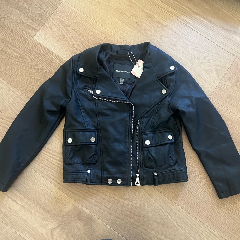 Urban Republic Girls Black Faux Leather Moto Jacket